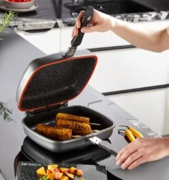 Herenthal Dubbele Grillpan - Ø 28 Cm - Koekenpan - Keramische Pan - Marmeren Coating Met Antiaanbaklaag - PFAS & PFOA Vrij - Pan - Grill - Vermindert Geur, Rook En Oliespatten - Zilver -Greenpan Winkel 1132x1200 2
