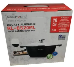 Royalty Line - Marble Soep/braadpan - Met Glazen Deksel Zwart - 20 CM. RL-BS20ML -Greenpan Winkel 1200x1073