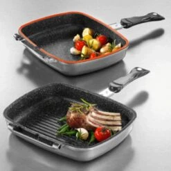 Herenthal Dubbele Grillpan - Ø 28 Cm - Koekenpan - Keramische Pan - Marmeren Coating Met Antiaanbaklaag - PFAS & PFOA Vrij - Pan - Grill - Vermindert Geur, Rook En Oliespatten - Zilver -Greenpan Winkel 1200x1195 4