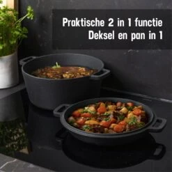 Daumonet Ducasse Gietijzeren Double Use Braadpan - Combi Sudderpan Zwart - 2-in-1 Bak- En Braadpan - PFAS & PFOA Vrij - Rond - Ø 26 Cm - 4,4 Liter - Emaille - Alle Warmtebronnen - Elektrisch - Gas - Halogeen - Inductie - Keramisch -Greenpan Winkel 1200x1200 1064