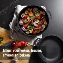 Daumonet Ducasse Gietijzeren Double Use Braadpan - Combi Sudderpan Zwart - 2-in-1 Bak- En Braadpan - PFAS & PFOA Vrij - Rond - Ø 26 Cm - 4,4 Liter - Emaille - Alle Warmtebronnen - Elektrisch - Gas - Halogeen - Inductie - Keramisch -Greenpan Winkel 1200x1200 1065