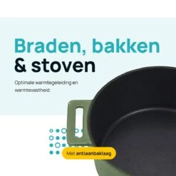 MOA Gietijzeren Braadpan - Inhoud 4,75 Liter - 26CM - Rond - Alle Warmtebronnen - Ook Voor Inductie - Gewicht 5,8 Kg - Olijfgroen - MC26OG -Greenpan Winkel 1200x1200 1072