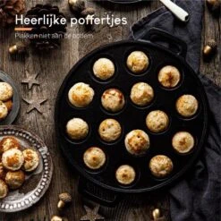 Ocina Poffertjespan – Combo Pack – 19 Poffertjes – Poffertjesmaker – Poffertjespan Inductie – Poffertjespan Electrisch – Gietijzeren Pan - Inclusief Doseerfles, Handvaten, 6x Poffertjesvorken En Invetkwast – Gratis Receptenboek -Greenpan Winkel 1200x1200 509