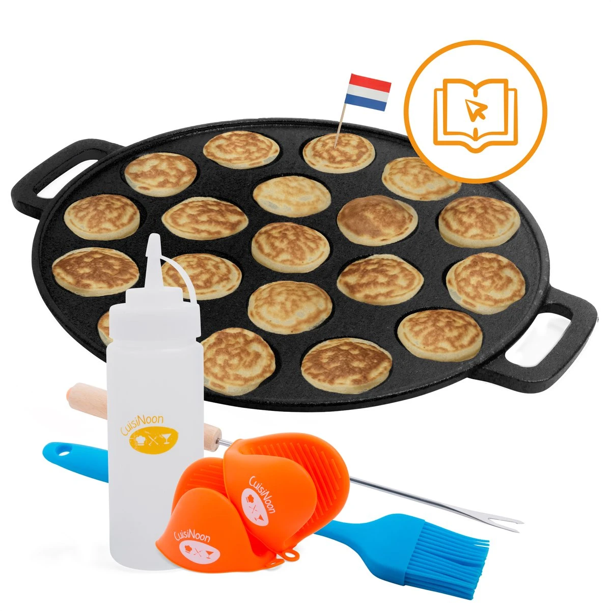 CuisiNoon® Poffertjespan Premium - Complete Poffertjesmaker Set - Inclusief Bakboek 1 CuisiNoon® Poffertjespan Premium - Complete Poffertjesmaker Set - Inclusief Bakboek