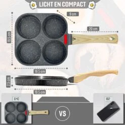 W&Z® Pannenkoekenpan Inductie - Pancake Pan - Omeletpan - Omeletmaker -Eierpan- Anti Aanbak - 4 Vakjes -Greenpan Winkel 1200x1200 600