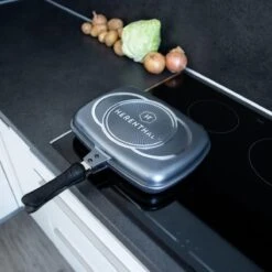 Herenthal Dubbele Grillpan - Ø 28 Cm - Koekenpan - Keramische Pan - Marmeren Coating Met Antiaanbaklaag - PFAS & PFOA Vrij - Pan - Grill - Vermindert Geur, Rook En Oliespatten - Zilver -Greenpan Winkel 1200x1200 754