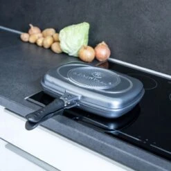 Herenthal Dubbele Grillpan - Ø 28 Cm - Koekenpan - Keramische Pan - Marmeren Coating Met Antiaanbaklaag - PFAS & PFOA Vrij - Pan - Grill - Vermindert Geur, Rook En Oliespatten - Zilver -Greenpan Winkel 1200x1200 755