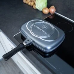 Herenthal Dubbele Grillpan - Ø 28 Cm - Koekenpan - Keramische Pan - Marmeren Coating Met Antiaanbaklaag - PFAS & PFOA Vrij - Pan - Grill - Vermindert Geur, Rook En Oliespatten - Zilver -Greenpan Winkel 1200x1200 758