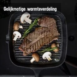 Daumonet Auguste Noir Gietijzeren Grillpan - Steakpan Zwart - PFAS & PFOA Vrij - Vierkant Met Schenktuit - 23,5 Cm - 2 Liter - Emaille - Alle Warmtebronnen - Elektrisch - Gas - Halogeen - Inductie - Keramisch -Greenpan Winkel 1200x1200 787