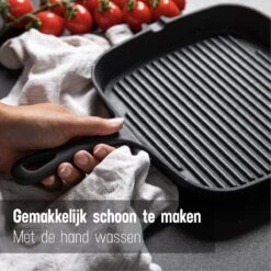 Daumonet Auguste Noir Gietijzeren Grillpan - Steakpan Zwart - PFAS & PFOA Vrij - Vierkant Met Schenktuit - 23,5 Cm - 2 Liter - Emaille - Alle Warmtebronnen - Elektrisch - Gas - Halogeen - Inductie - Keramisch -Greenpan Winkel 1200x1200 791