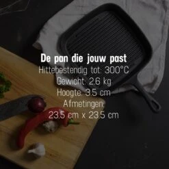 Daumonet Auguste Noir Gietijzeren Grillpan - Steakpan Zwart - PFAS & PFOA Vrij - Vierkant Met Schenktuit - 23,5 Cm - 2 Liter - Emaille - Alle Warmtebronnen - Elektrisch - Gas - Halogeen - Inductie - Keramisch -Greenpan Winkel 1200x1200 793