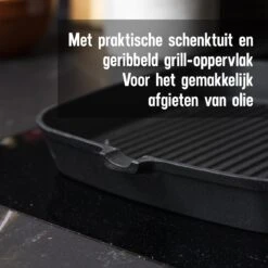 Daumonet Auguste Noir Gietijzeren Grillpan - Steakpan Zwart - PFAS & PFOA Vrij - Vierkant Met Schenktuit - 23,5 Cm - 2 Liter - Emaille - Alle Warmtebronnen - Elektrisch - Gas - Halogeen - Inductie - Keramisch -Greenpan Winkel 1200x1200 794