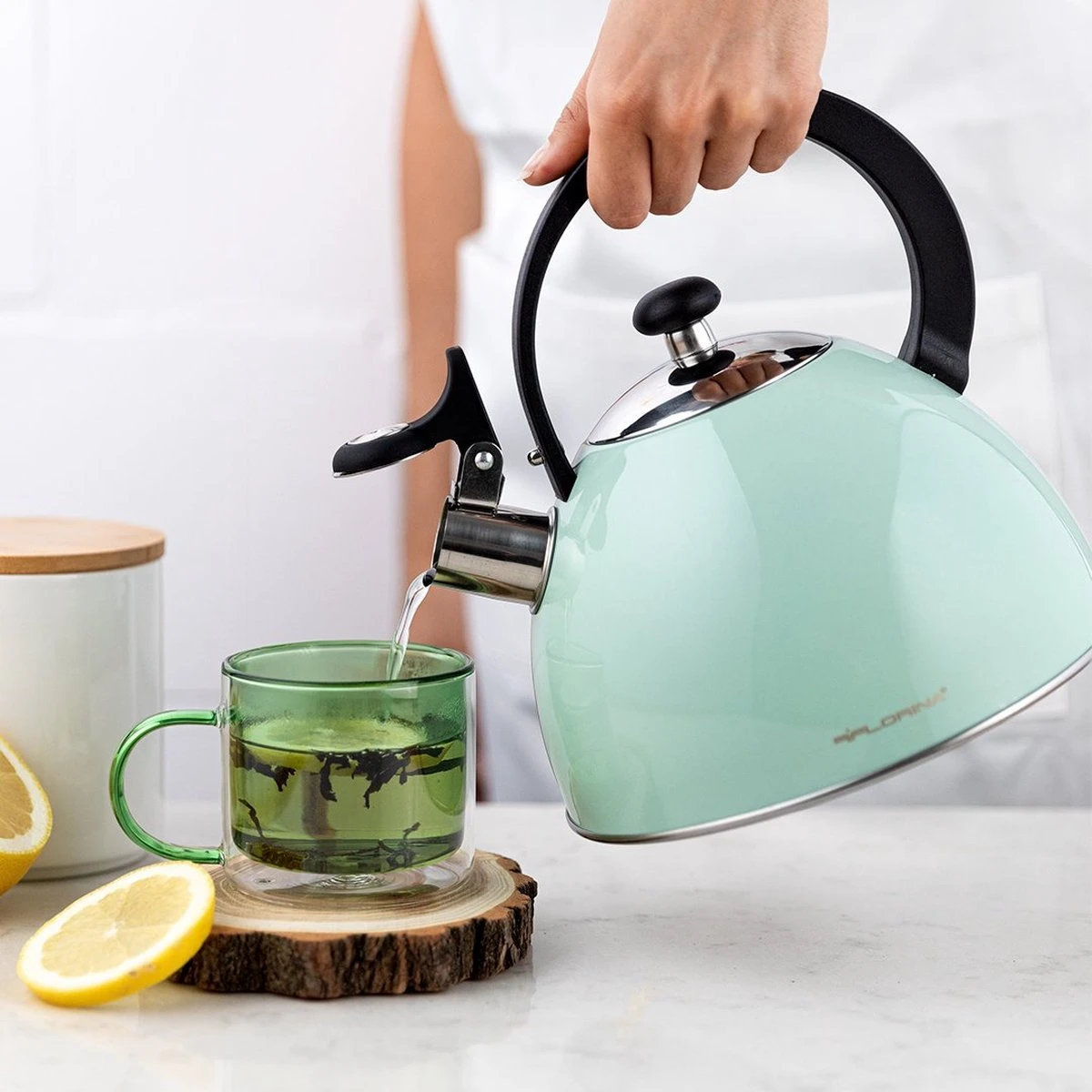 Florina Brillo Fluitketel 2,5L Voor Alle Warmtebronnen - Waterketel - Mint Groen 2 Florina Brillo Fluitketel 2,5L Voor Alle Warmtebronnen - Waterketel - Mint Groen - Afbeelding 2