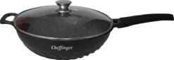 Cheffinger Wokpan Met Deksel - 32cm - Zwart - Pan - Keukenaccessoires