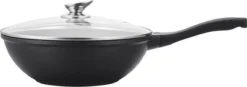 Luxe Swiss Wokpan - Ø 28 Cm - Marmeren Coating - Inductie - Met Glazen Deksel - Zwart