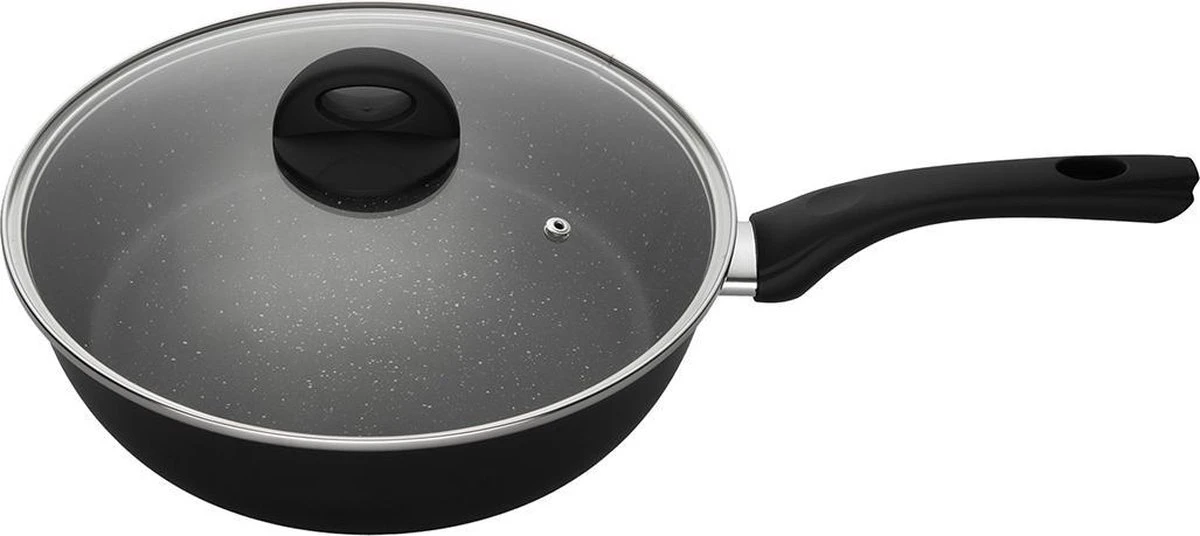 Sola Hapjespan Stonehenge - Ø 28 Cm - Zwart/wit - Aluminium - Antiaanbaklaag 1 Sola Hapjespan Stonehenge - Ø 28 Cm - Zwart/wit - Aluminium - Antiaanbaklaag