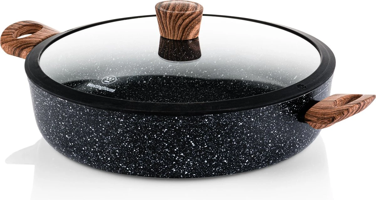 Westinghouse Hapjespan Inductie - Ø 28 Cm - Zwart Marmer Wood - Speciale Editie - Met Deksel - Geschikt Voor Alle Warmtebronnen 1 Westinghouse Hapjespan Inductie - Ø 28 Cm - Zwart Marmer Wood - Speciale Editie - Met Deksel - Geschikt Voor Alle Warmtebronnen
