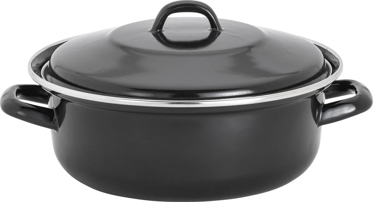 Lite-Body - Emaille - Magnus Braadpan 28cm/3,5l Met Deksel - Inductie - Zwart 1 Lite-Body - Emaille - Magnus Braadpan 28cm/3,5l Met Deksel - Inductie - Zwart