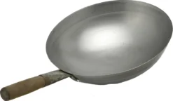 Stalen Wokpan - Ø 33 Cm - Houten Handvat - Ronde Bodem - Traditioneel - Exclusief Wokring
