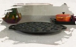 YUGN BLACK Poffertjespan Poffertjesmaker 6 Delige Set - 19 Poffertjes Incl Doseerfles Kwast Poffertjesvork Siliconen Ovenwanten - Platte Onderkant Poffertjespan Inductie Poffertjespan Elektrisch - Cadeau Tip -Greenpan Winkel 1200x751 2