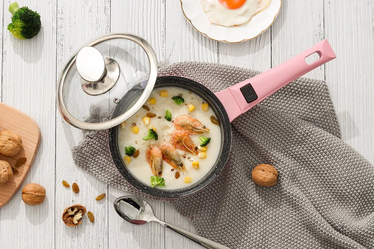 Swiss Pro+ | Set 14 Delige Pannenset | Inductie - Pannensets - Glazen Deksel - Met Afneembare Handgreep - Marmeren Interieur -PFAS-vrij | Pink 7 Swiss Pro+ | Set 14 Delige Pannenset | Inductie - Pannensets - Glazen Deksel - Met Afneembare Handgreep - Marmeren Interieur -PFAS-vrij | Pink - Afbeelding 7