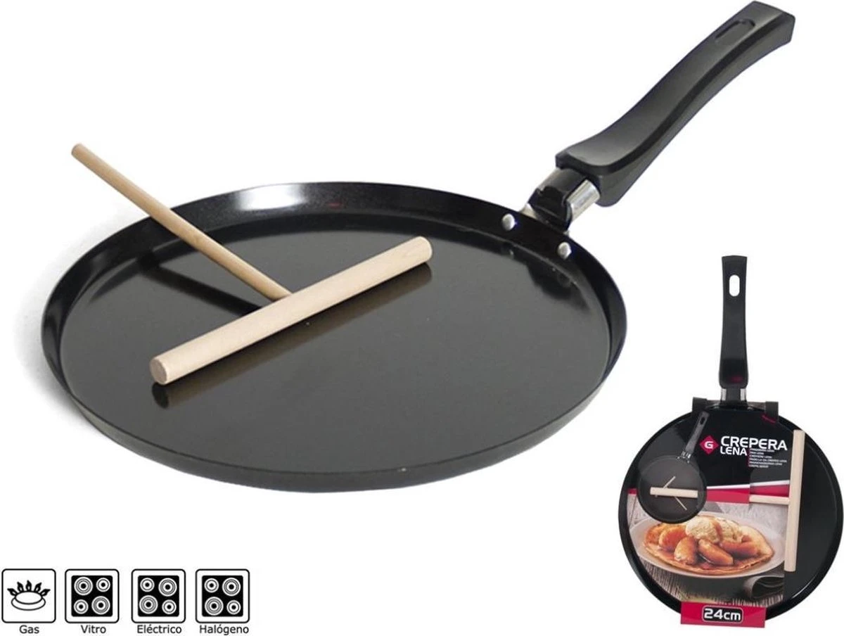 Zwarte Pannenkoekenpan/crepepan 24 Cm Met Anti-aanbak Laag En Houten Beslag Verdeler - Pannenkoeken/crepes - Koken 2 Zwarte Pannenkoekenpan/crepepan 24 Cm Met Anti-aanbak Laag En Houten Beslag Verdeler - Pannenkoeken/crepes - Koken - Afbeelding 2