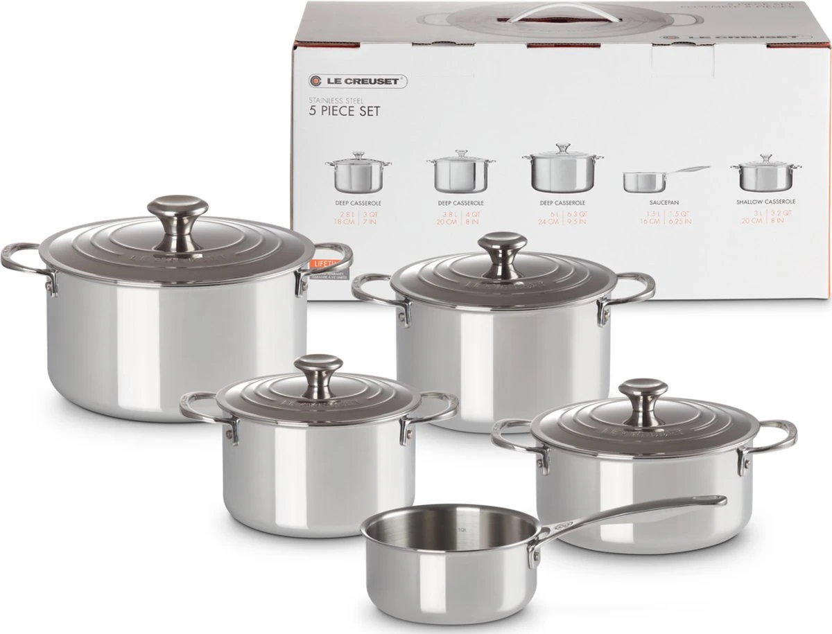 LE CREUSET - RVS Plus - Pannenset 5-delig 3 LE CREUSET - RVS Plus - Pannenset 5-delig - Afbeelding 3