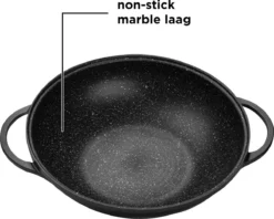 BIKO - Wokpan Ø 36 Cm - Marmeren Coating - Glazen Deksel - Wadjan - Zwart -Greenpan Winkel 1200x960