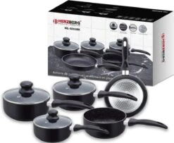 Herzberg HG-5003BK: 8 Pieces Marble Cookware Set - Black -Greenpan Winkel 1200x987 3