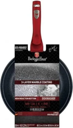 Berlinger Haus 1612 - Set Van 2 Granietpannen - Koekenpan - Rood Metallic - Burgundy Line - 22 En 26 Cm -Greenpan Winkel 686x1200