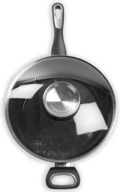 Merkloos Keukenpan Met Deksel En Heeft Een Diameter Van Ø 28 Cm - Luxe Hapjespan Keukenpan Van 28cm Anti-aanbaklaag - Handvat Zwart - Pan Met Deksel -Greenpan Winkel 752x1200